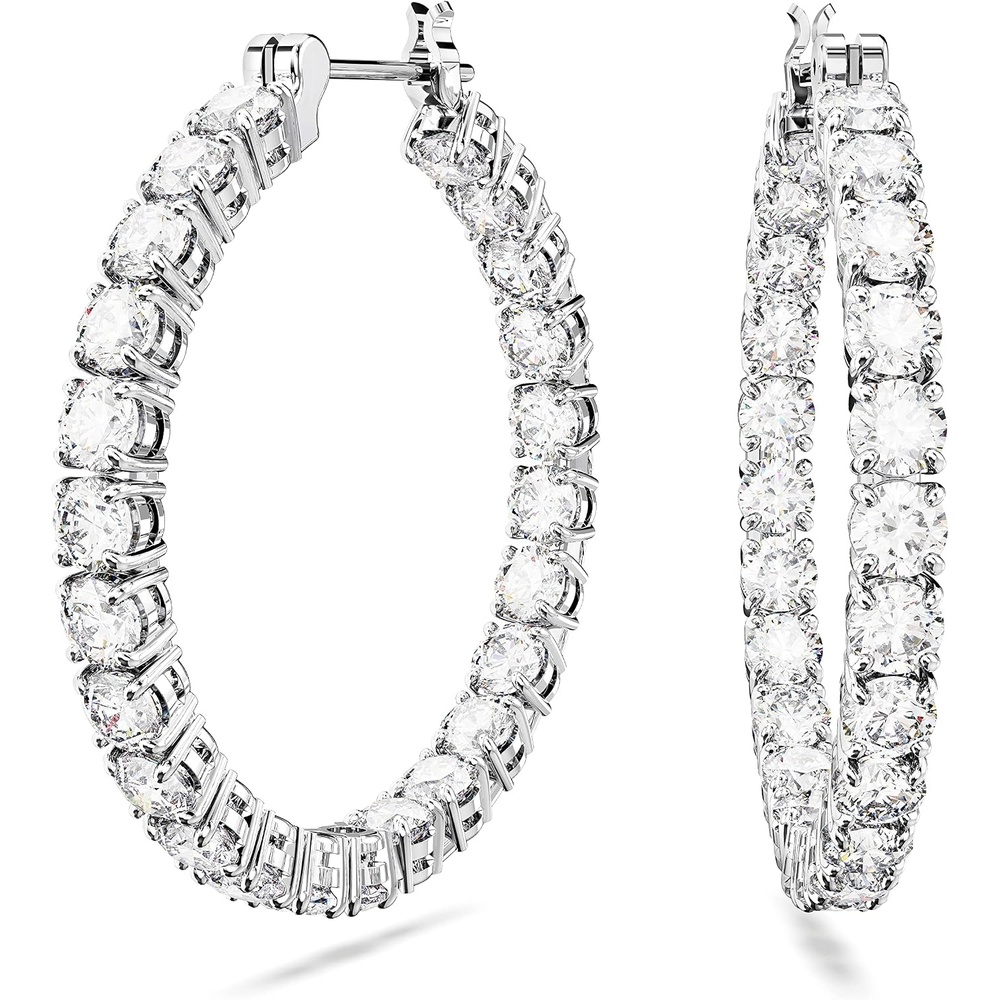image:imageSwarovski Matrix Crystal Hoop Earrings Blue and Clear Crystals Rhodium FinishClear Crystal Round