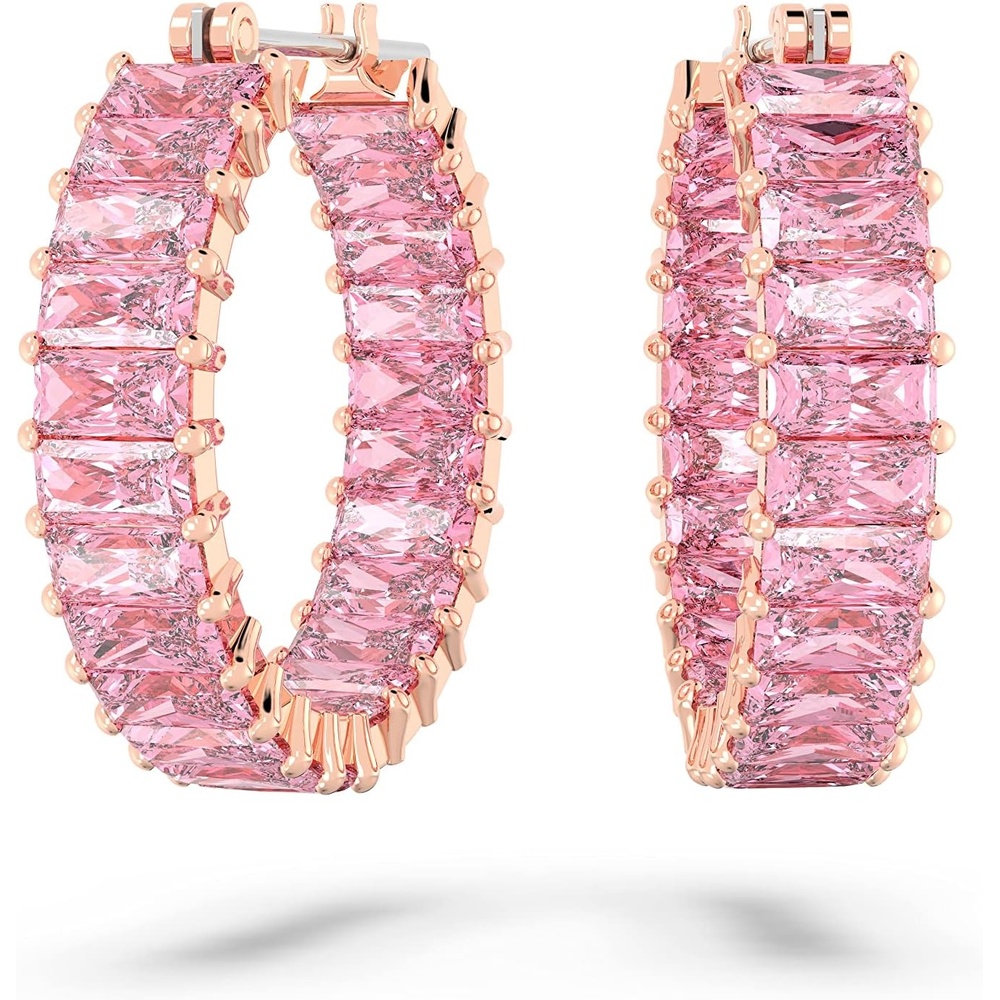 image:imageSwarovski Matrix Crystal Hoop Earrings Blue and Clear Crystals Rhodium FinishPink Crystal