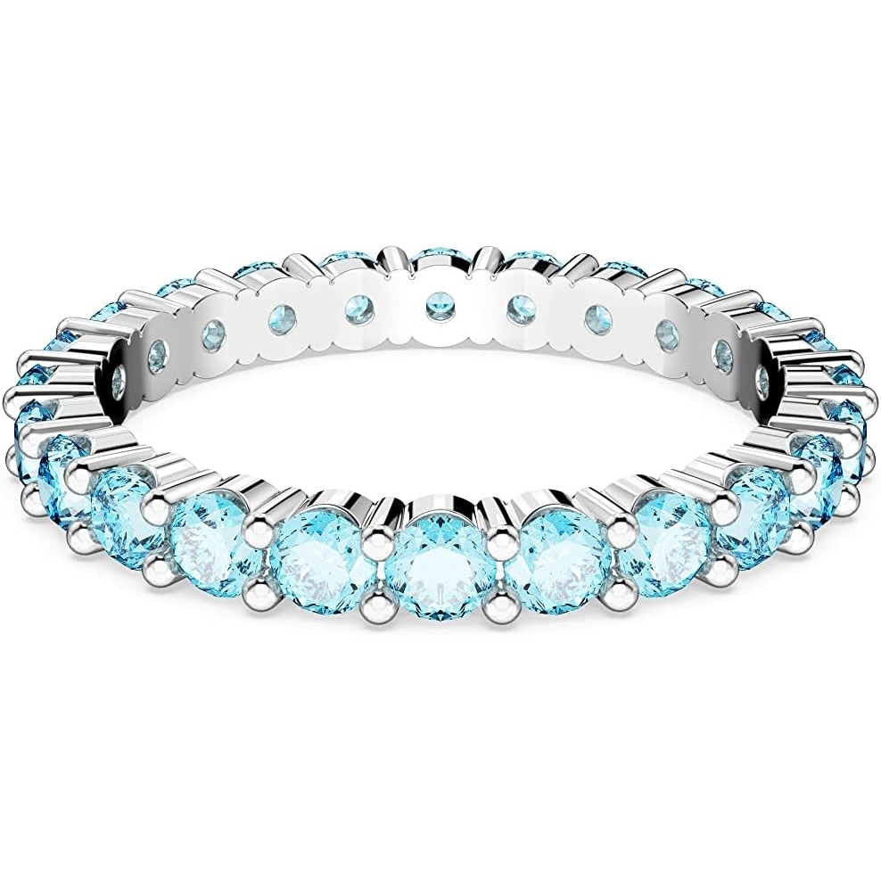 image:imageSwarovski Matrix Crystal Ring Collection Round Cut Prong Setting Rhodium FinishBlue Crystal