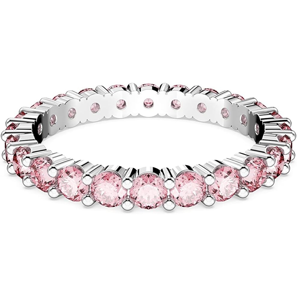 image:imageSwarovski Matrix Crystal Ring Collection Round Cut Prong Setting Rhodium FinishPink Crystal