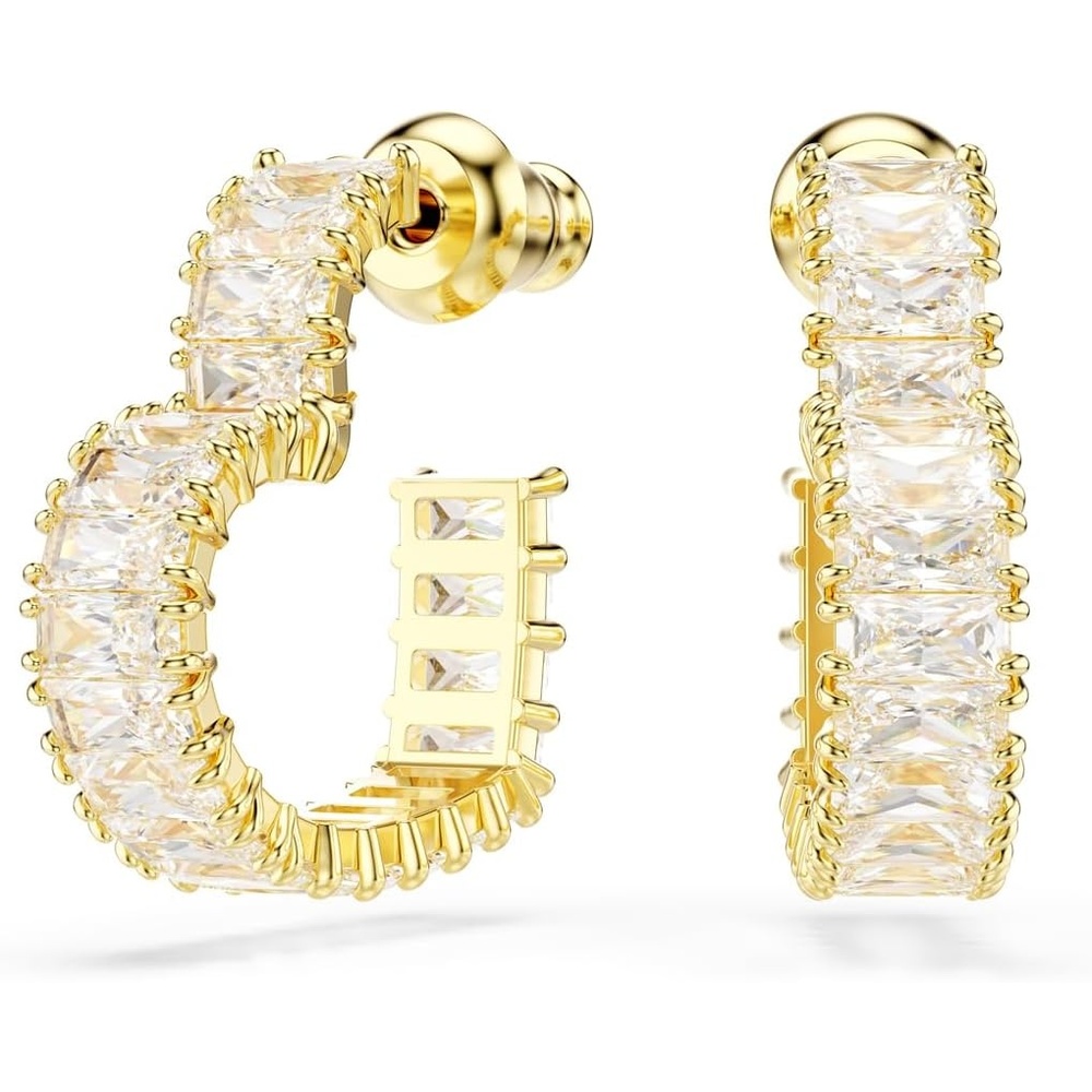 image:imageSwarovski Matrix Hoop Earrings Baguette Cut Heart Pink Clear Crystals Rhodium and GoldTone FinishesClear Crystal GoldFinish