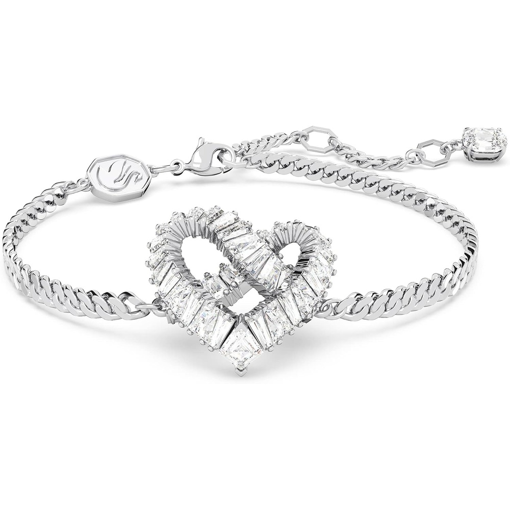 image:imageSwarovski Matrix Hoop Earrings Bracelet Heart Baguette Cut Clear Crystals Rhodium FinishClear Crystal Bracelet