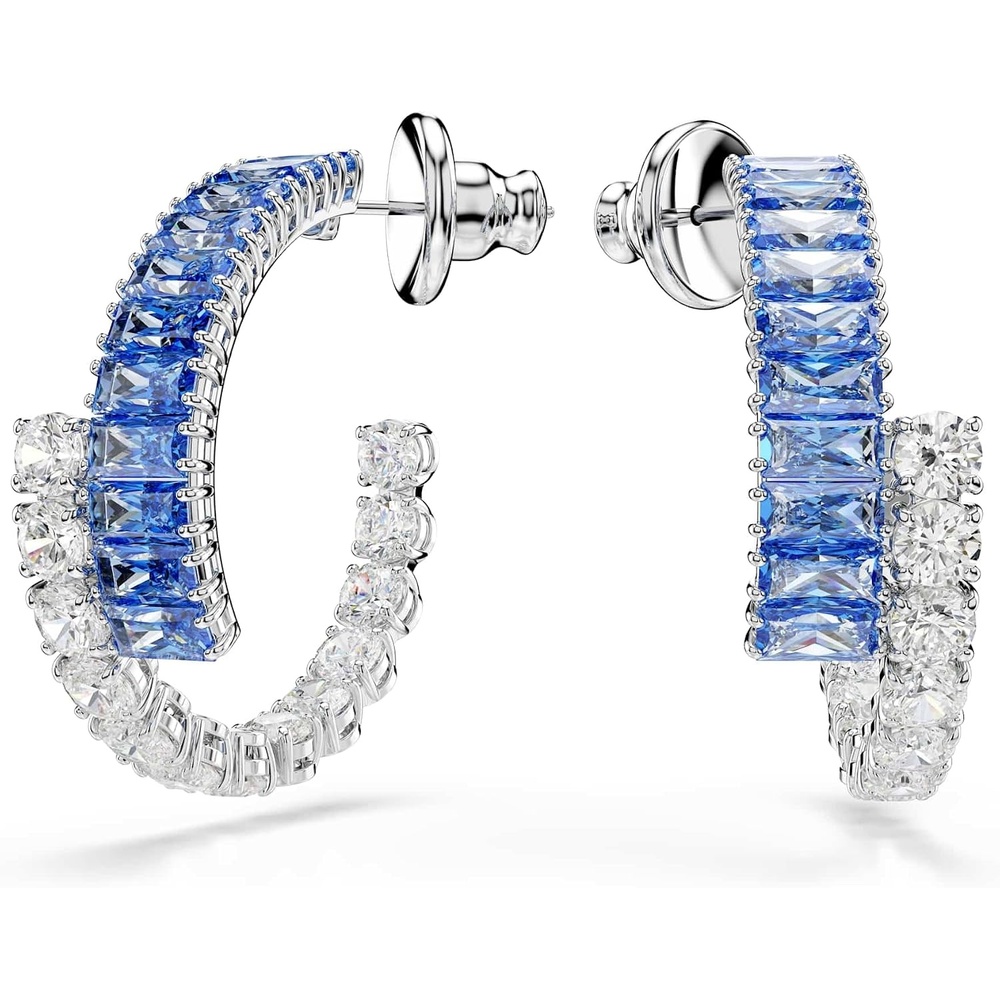 image:imageSwarovski Matrix Hoop Earrings Mixed Cut Blue Crystals Green Crystals Rhodium FinishBlue Crystal