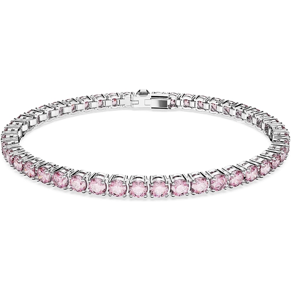 image:imageSwarovski Matrix Tennis Bracelet Round Cut Crystals Pink Blue Black Clear Rhodium GoldTone and Rose GoldTone FinishesPink