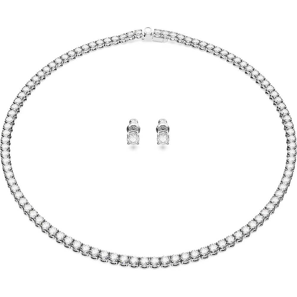 image:imageSwarovski Matrix Tennis Jewelry Set AllRound Necklace and Pierced Stud Earrings with Clear Crystals on a Rhodium Finished Setting Part of the Matrix Tennis Collection