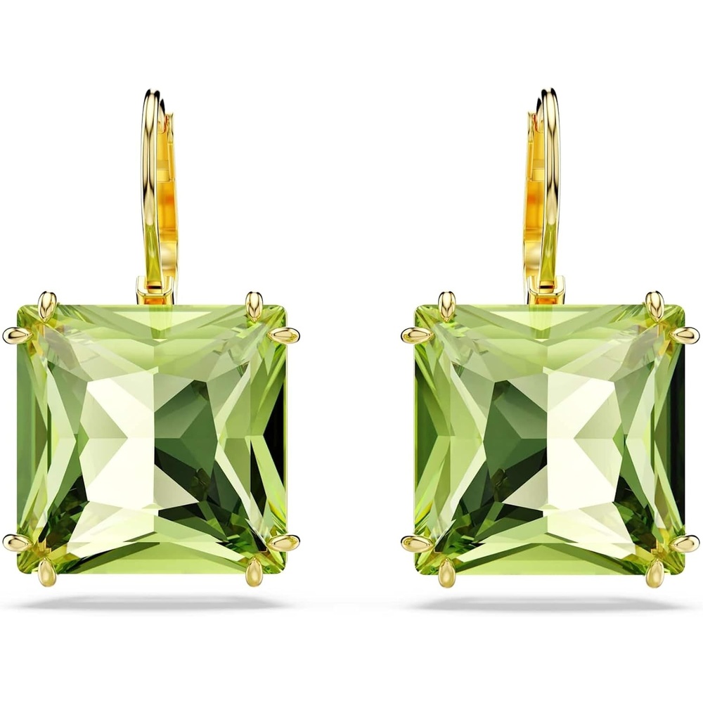 image:imageSwarovski Millenia Drop Earrings Square Cut Green Crystal Goldtone Finish