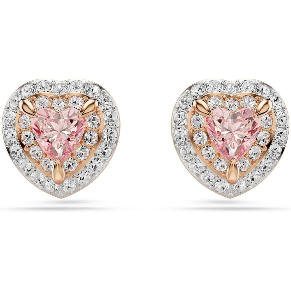 image:imageSwarovski One Stud earrings Heart cut Pav Heart Pink Mixed metal finish