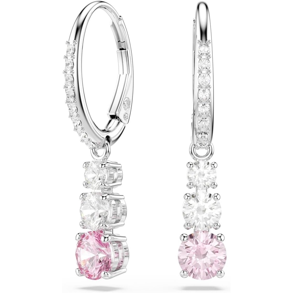 image:imageSwarovski Stilla Attract Drop Earrings Round Cut Pink Rhodium Finished