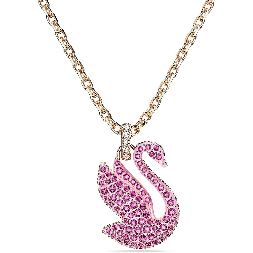 image:imageSwarovski Swan Pendant Necklace with Pink Crystal Pav on rosegold tone Plated Chain Part of the Iconic Swan Collection