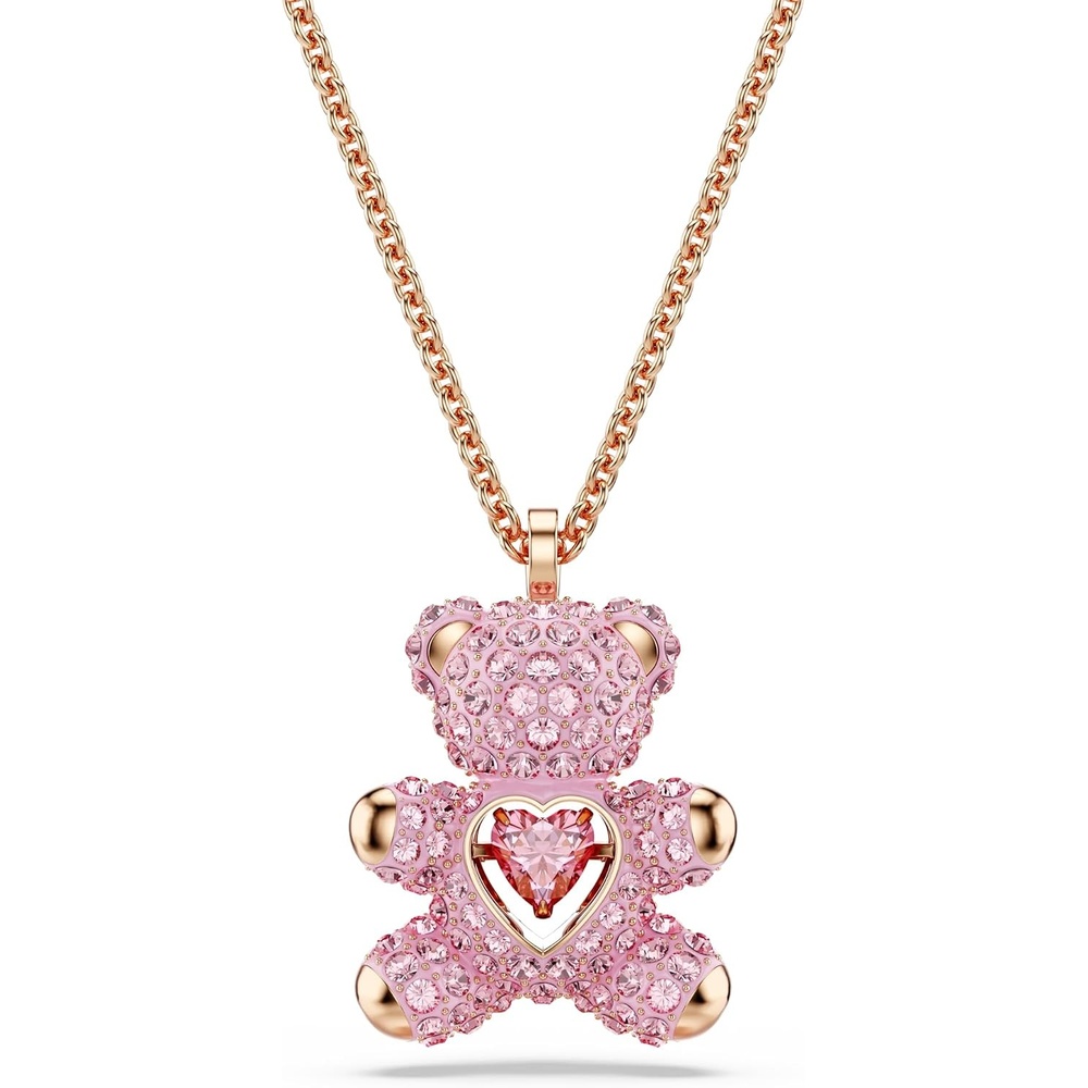 image:imageSwarovski Teddy Bear Pendant Necklace Pink Crystals Rose GoldTone Finish