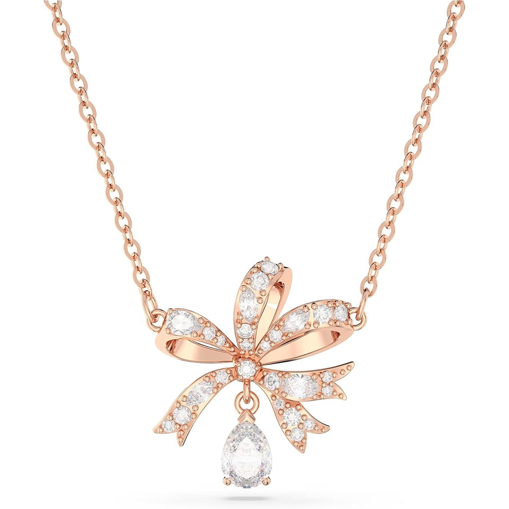 image:imageSwarovski Volta Necklace Earrings and Bracelets Jewelry Collection BowInspired Pink and Clear Crystals with RoseGold Tone FinishNecklace