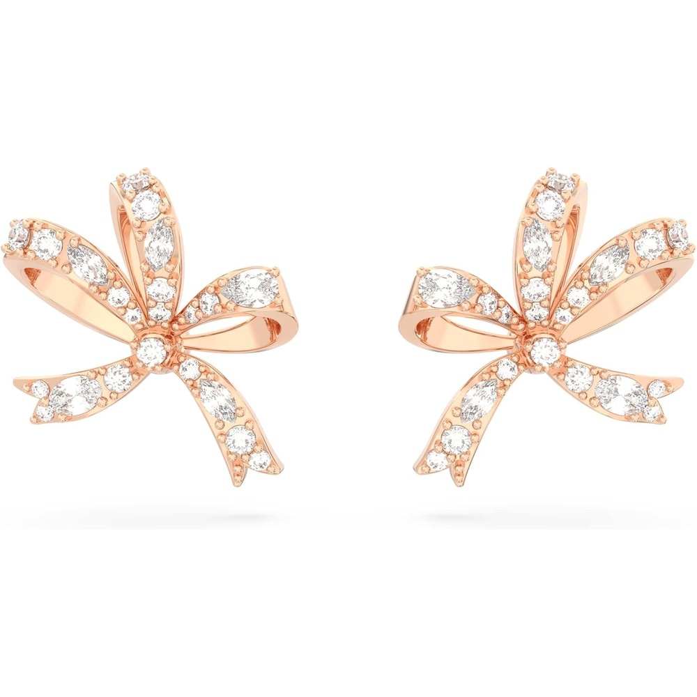 image:imageSwarovski Volta Necklace Earrings and Bracelets Jewelry Collection BowInspired Pink and Clear Crystals with RoseGold Tone FinishStud Earrings