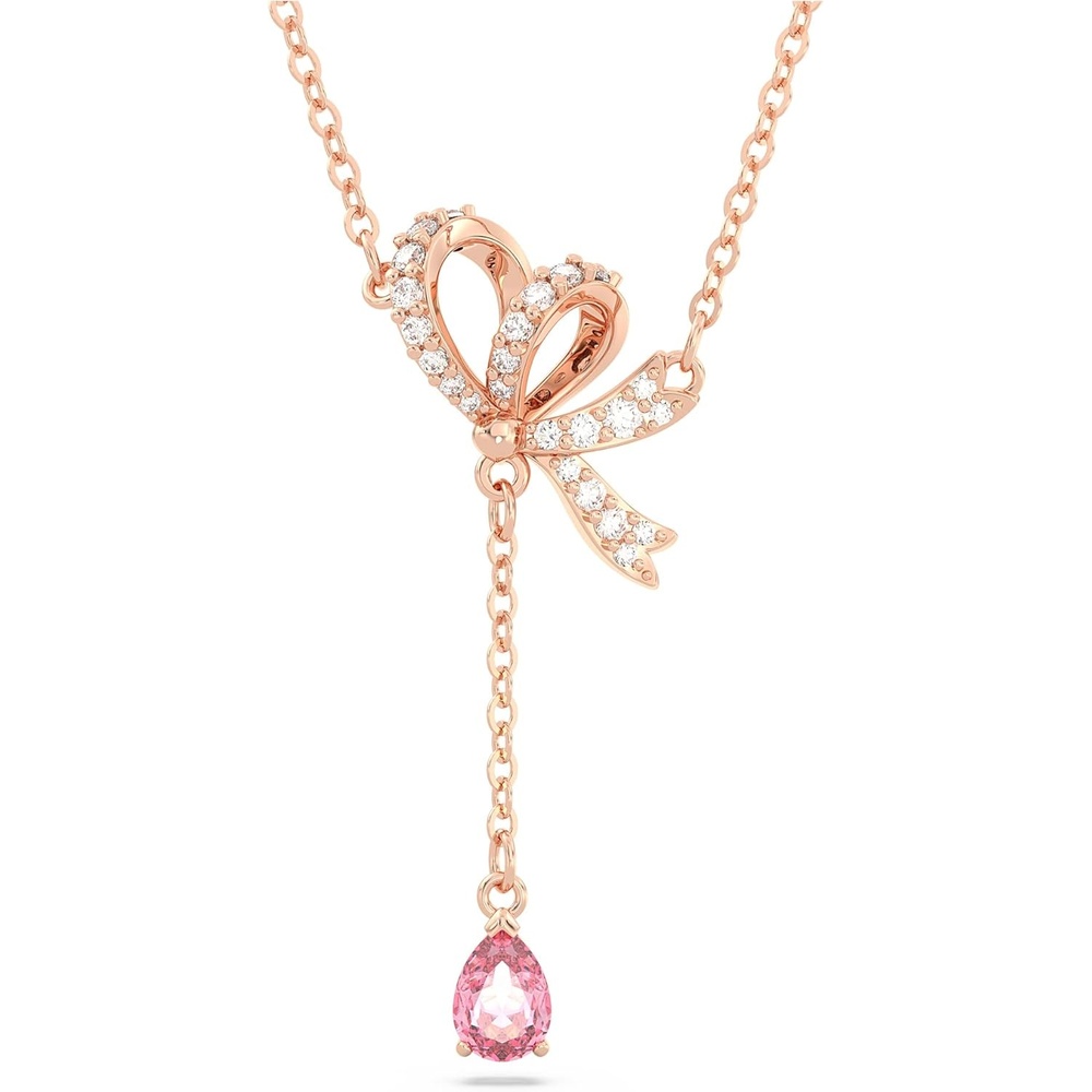 image:imageSwarovski Volta Necklace Earrings and Bracelets Jewelry Collection BowInspired Pink and Clear Crystals with RoseGold Tone FinishY Pendant Necklace