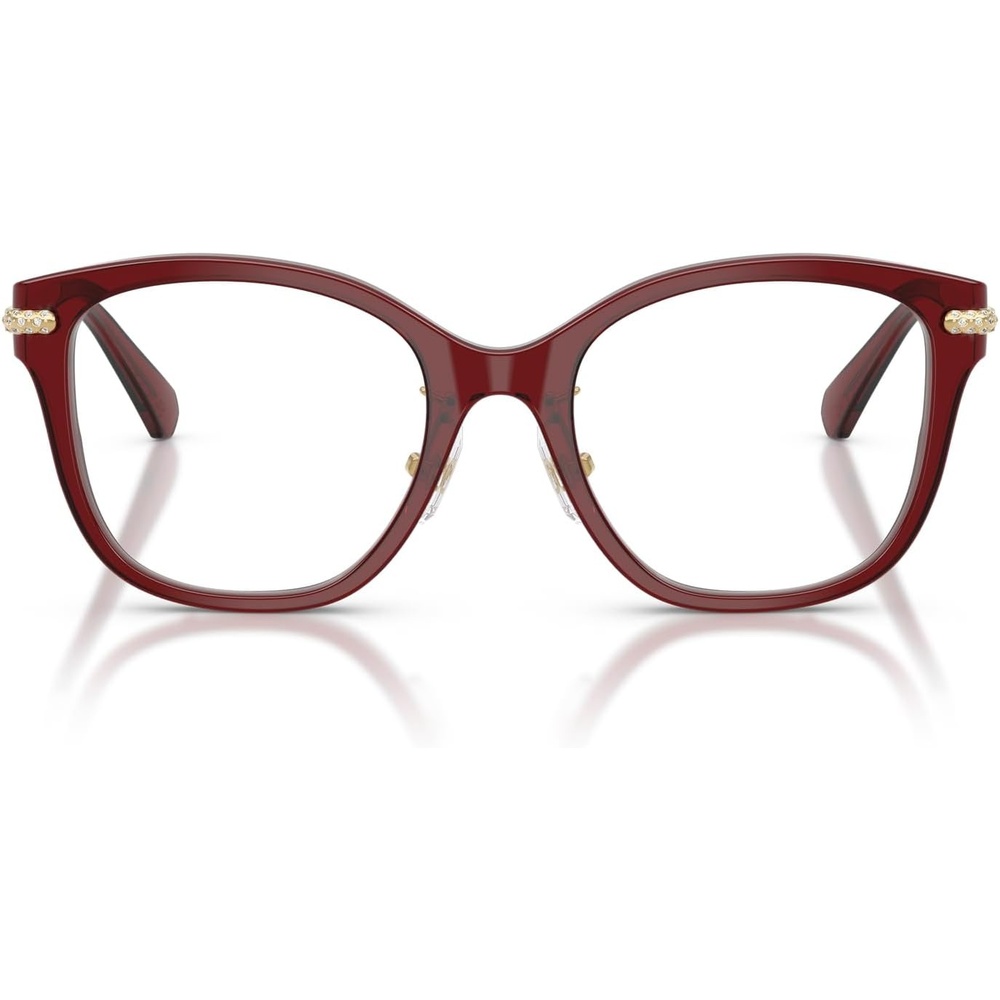 image:imageSwarovski womens Sk2044f Low Bridge Fit Square Prescription Eyewear FramesTransparent BurgundyDemo Lens