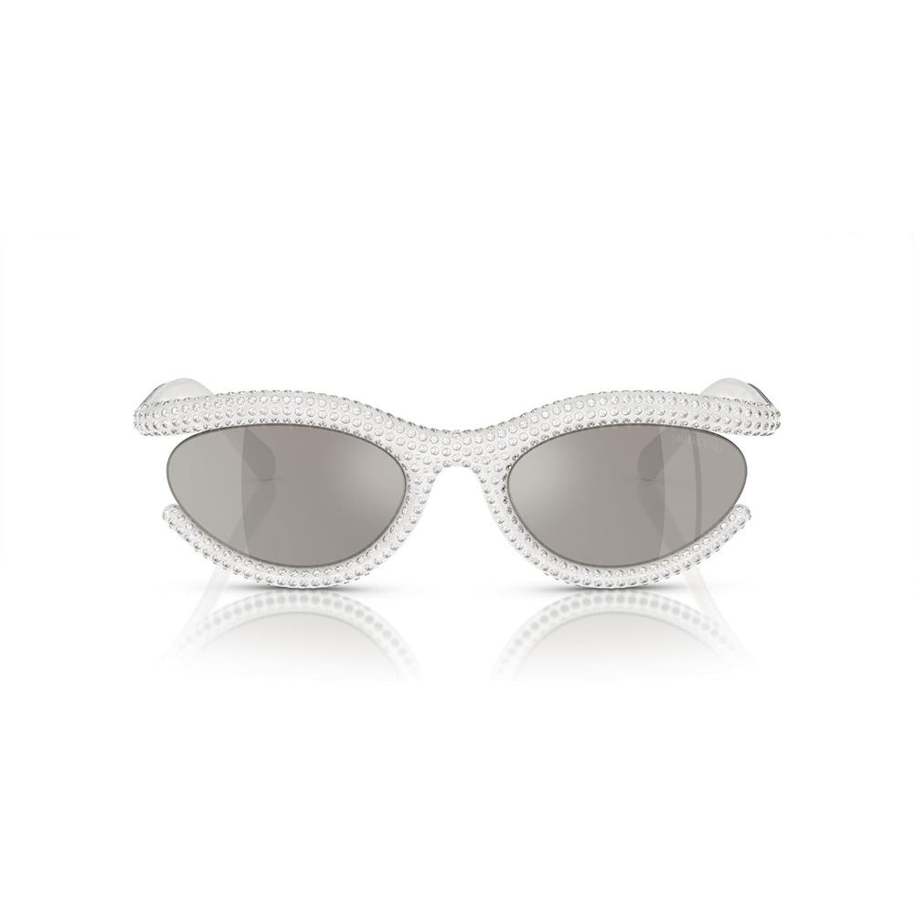 image:imageSwarovski womens Sk6006 Oval SunglassesMilky WhiteLight Grey Mirrored Silver