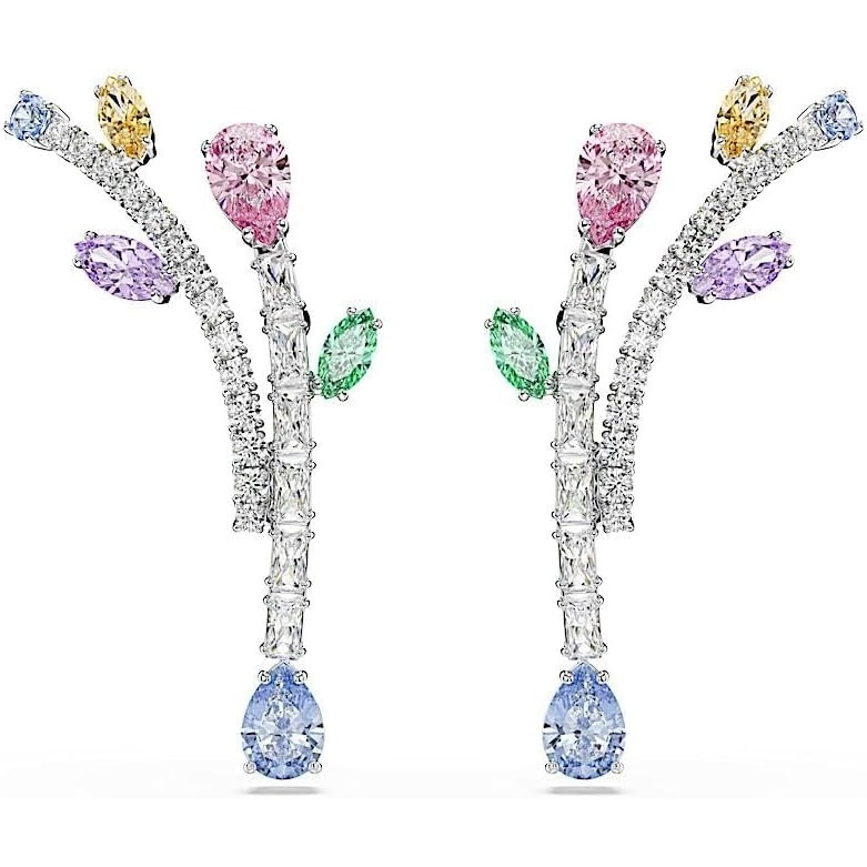 image:imageSwarovski x Ariana Grande Jewelry Collection Necklace Earrings Ear Cuffs Mixed Cut Multicolored Stones Rhodium FinishMulticolored Drop Earrings