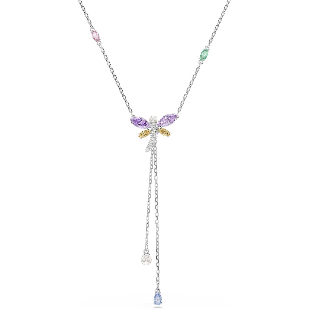 image:imageSwarovski x Ariana Grande Official Dragonfly Motif Jewelry Collection Brooch Pendant Necklace Earrings Mixed Cut Multicolored Stones Rhodium FinishMulticolored Y Necklace