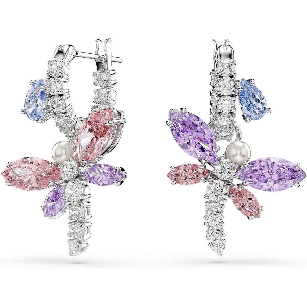 image:imageSwarovski x Ariana Grande Official Dragonfly Motif Jewelry Collection Brooch Pendant Necklace Earrings Mixed Cut Multicolored Stones Rhodium FinishMulticolored Mini Hoops