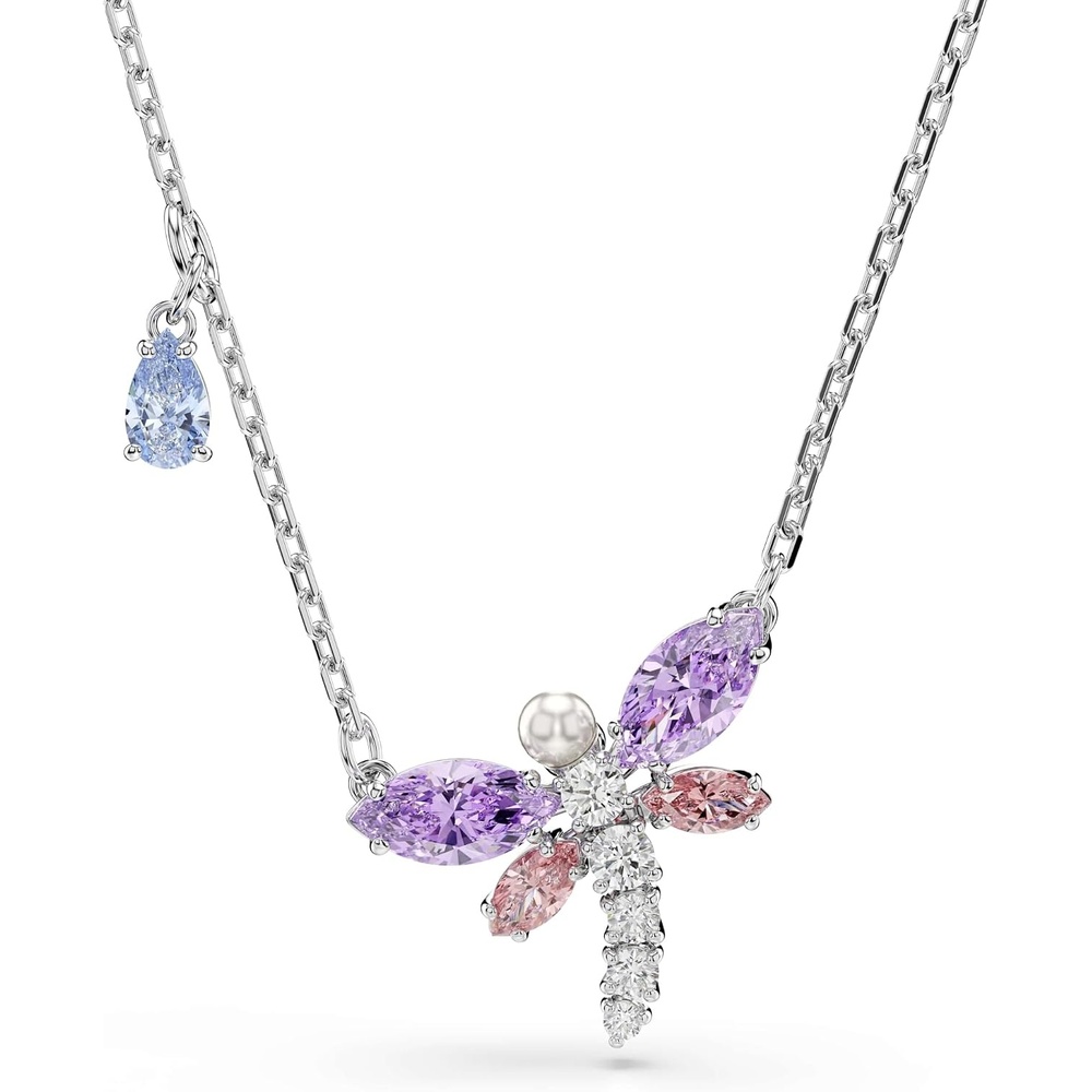 image:imageSwarovski x Ariana Grande Official Dragonfly Motif Jewelry Collection Brooch Pendant Necklace Earrings Mixed Cut Multicolored Stones Rhodium FinishMulticolored Pendant Necklace