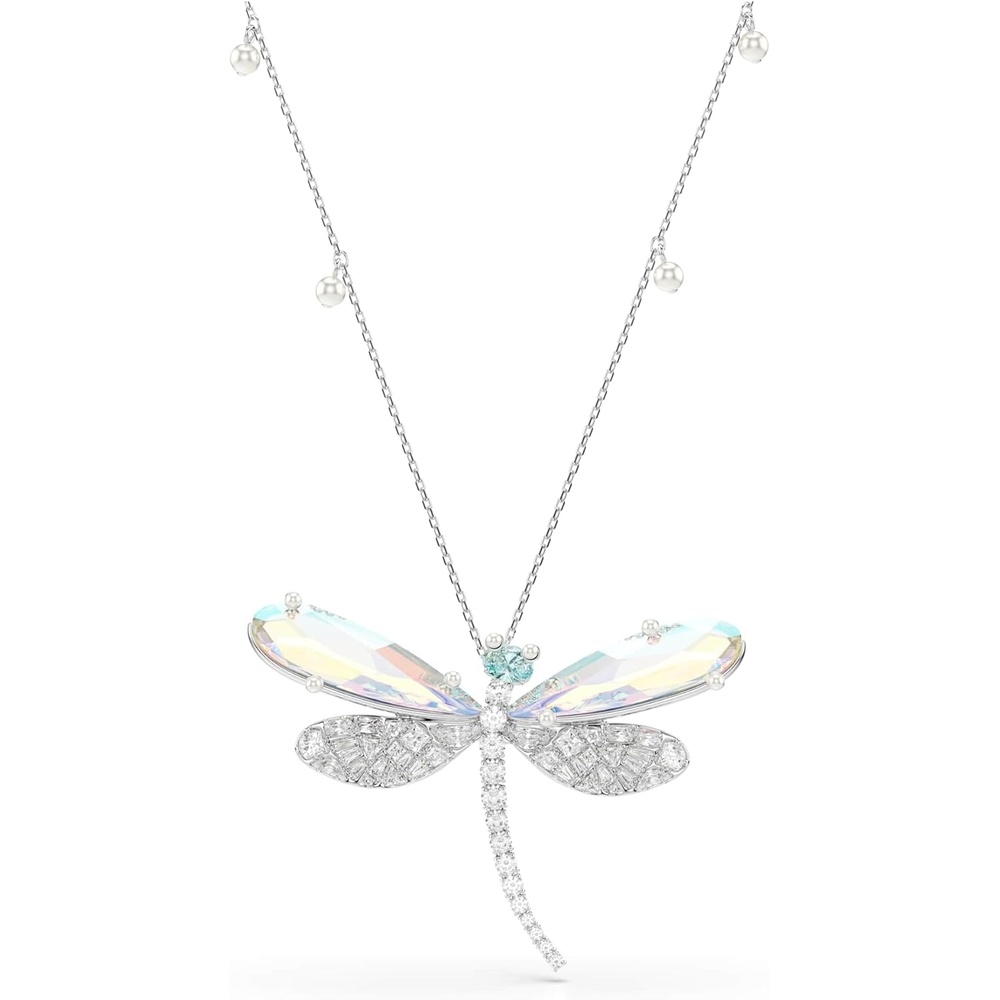 image:imageSwarovski x Ariana Grande Official Dragonfly Motif Jewelry Collection Brooch Pendant Necklace Earrings Mixed Cut Multicolored Stones Rhodium FinishMulticolored PendantBrooch