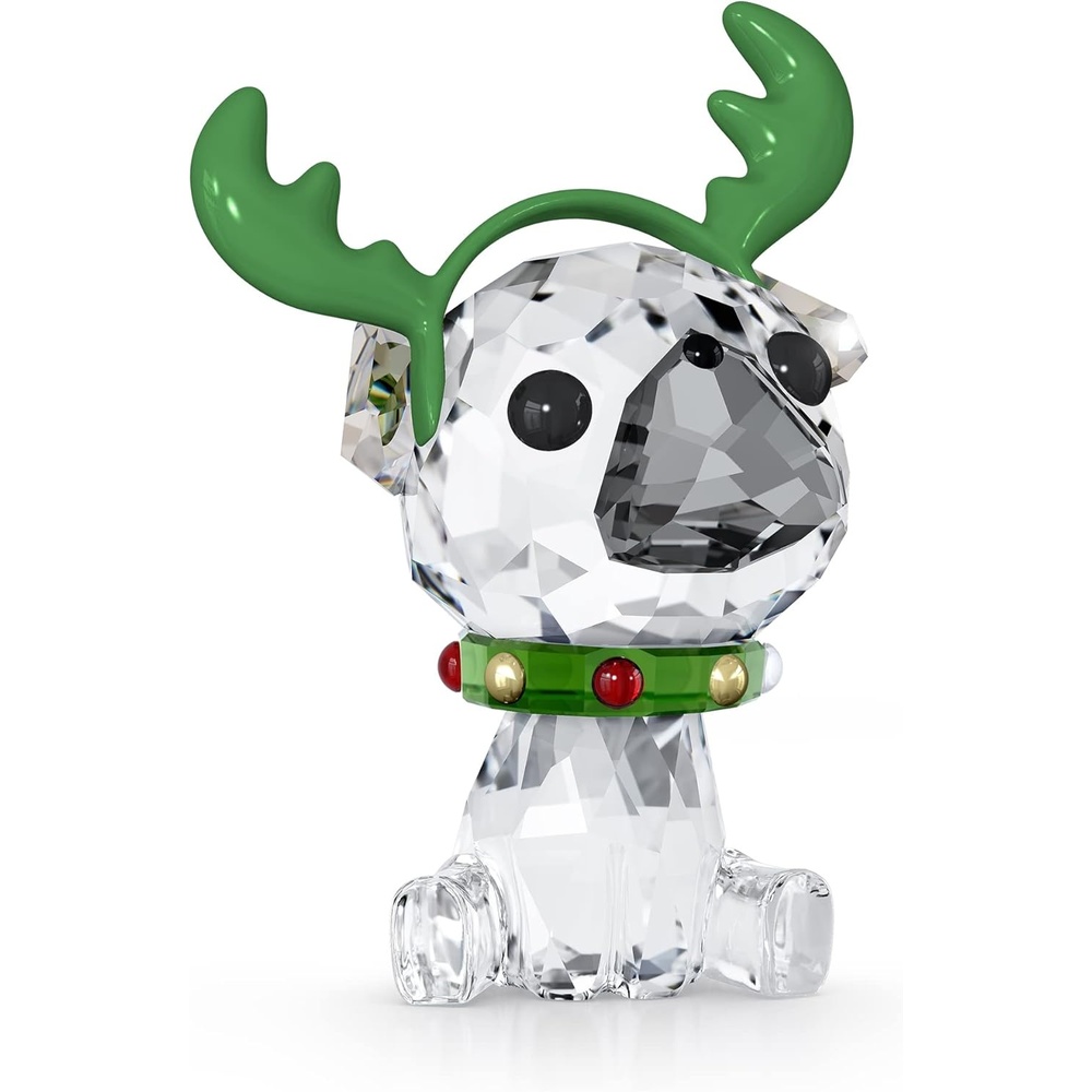 image:imageSwarovskis Holiday Cheers Christmas Pug Ornament GoldTone White Red and Green Crystals Part of the Holiday Cheers Collection