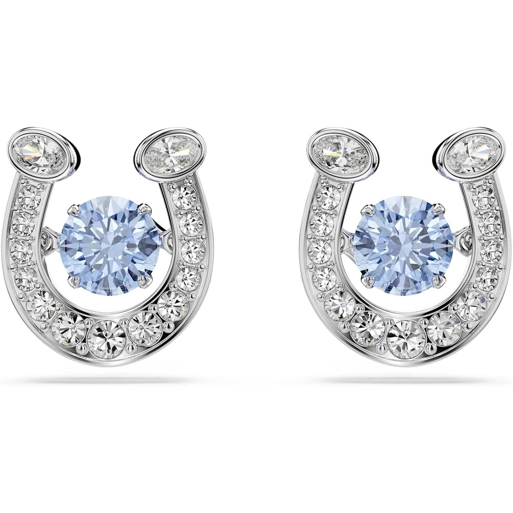 image:imageSymbolica stud earrings Round cut Pav Horse shoe Blue Rhodium plated