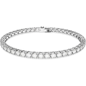 Swarovski Matrix Tennis Bracelet, Round Cut Crystals, Pink, Blue, Black, Clear, Rhodium, Gold-Tone and Rose Gold-Tone Finishes(Silver Bracelet)