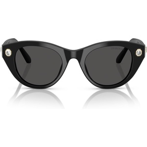 Swarovski womens Sk6025f Low Bridge Fit Round Sunglasses(Black/Dark Grey)