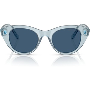 Swarovski womens Sk6025f Low Bridge Fit Round Sunglasses(Transparent Light Blue/Dark Blue)
