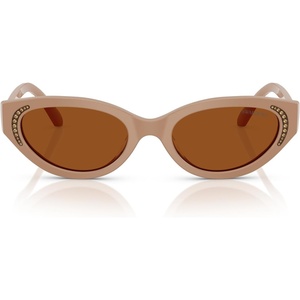 Swarovski womens Sk6030f Low Bridge Fit Round Sunglasses(Beige/Dark Brown)