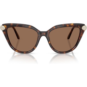 Swarovski womens Sk6039f Low Bridge Fit Cat Eye Sunglasses(Havana/Dark Brown)