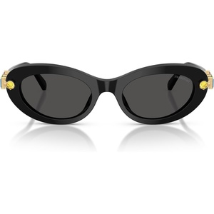 Swarovski womens Sk6042 Oval Sunglasses(Black/Dark Grey)