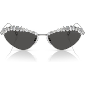 Swarovski womens Sk7009 Oval Sunglasses(Silver/Dark Grey)