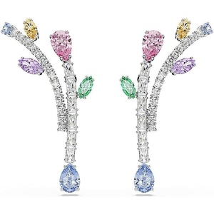 Swarovski x Ariana Grande Jewelry Collection: Necklace, Earrings, Ear Cuffs, Mixed Cut Multicolored Stones, Rhodium Finish(Multicolored Drop Earrings)